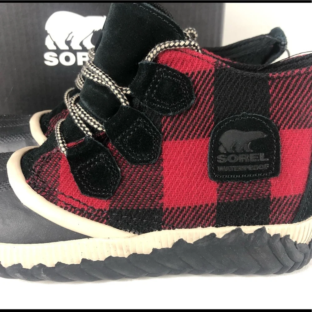 Sorel Out N About Plus Buffalo Plaid Textile & Suede Waterproof Booties Boots - Picture 3 of 9